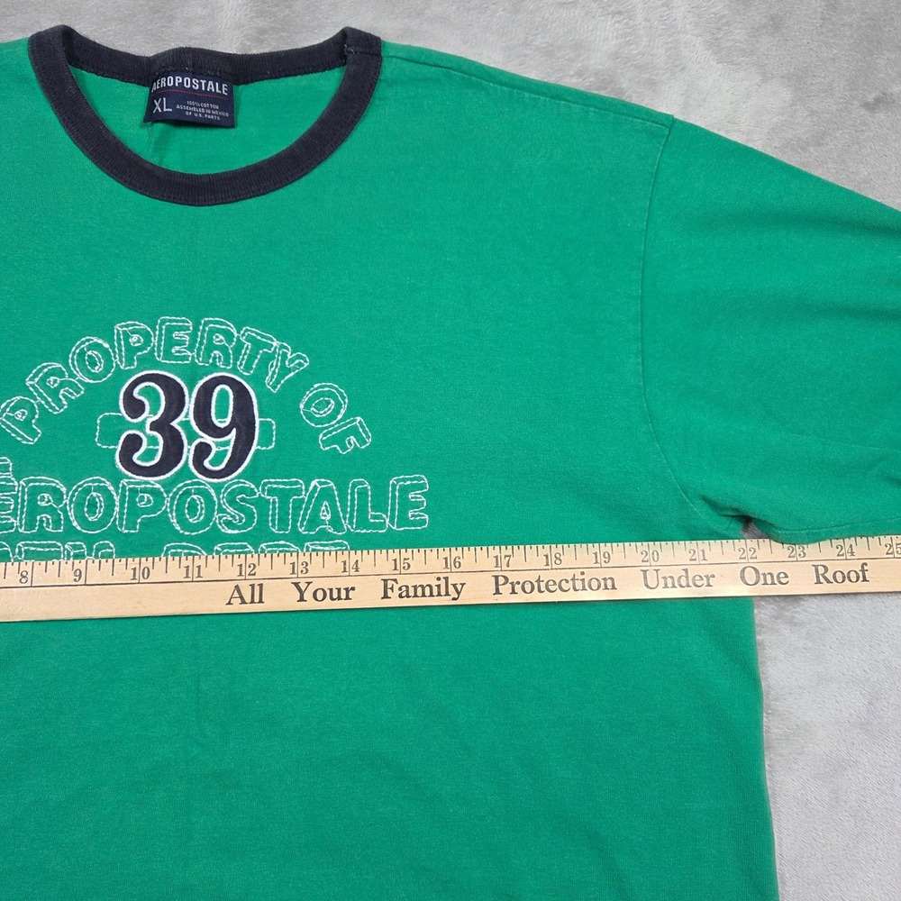 Y2k Aeropostale Mens XL Green Ringer Shirt 2000s Punk Grunge Preppy Skater Baggy - Picture 2 of 5